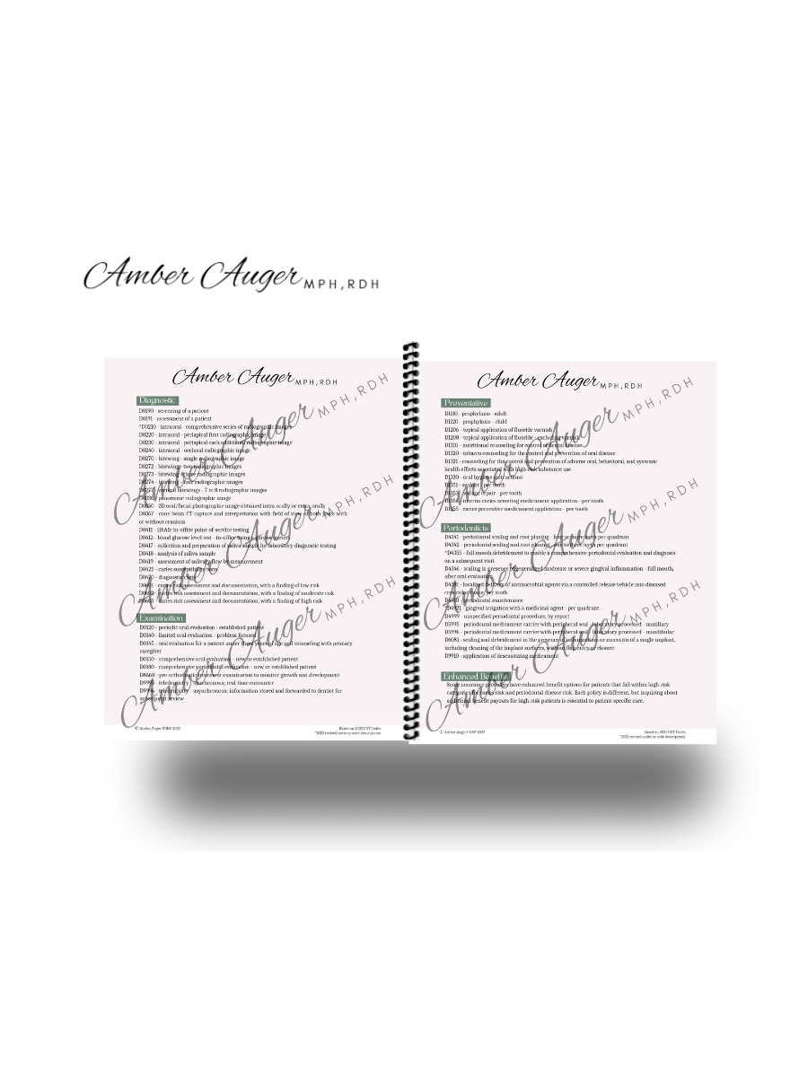 Chairside Laminated Book: RDH Codes, Perio Treatment Guide, and More!