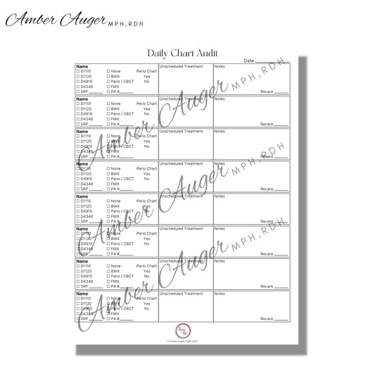 RDH Digital Download - Daily Audit Sheet | Time Management Collection